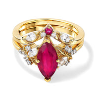 GP Premium African Ruby and White Zircon 3.00 ctw Set of 2 Stackable Ring in 18K Vermeil Yellow Gold Over Sterling Silver (Size 7.0)
