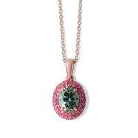 D''Joy Green Moissanite and Pink Sapphire 2.90 ctw Pendant Necklace in 18K Vermeil Rose Gold Over Sterling Silver (20 Inches)