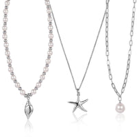 D''Joy Freshwater Pearl 2pcs Set Necklace (18 Inches) and Pendant Necklace (20 Inches) in Rhodium Over Sterling Silver