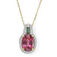 Luxoro AAA Pink Tourmaline, Monte Belo Indicolite and Diamond I2 3.50 ctw Pendant Necklace in 10K Yellow Gold 20 Inches