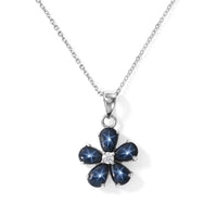 D''Joy Premium Blue Star Sapphire (DF), Moissanite The Celestial Blossom Pendant Necklace (20 Inches) in Rhodium Over Sterling Silver 3.10 ctw