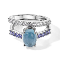 EverTrue Santa Maria Aquamarine and Multi Gemstone 3.65 ctw Set of 2 Ring in Platinum Bond