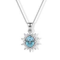 D''Joy Premium Cambodian Blue Zircon, Moissanite Pendant Necklace (20 inches) in Rhodium Over Sterling Silver 2.65 ctw