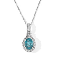 D''Joy Certified & Appraised Premium Betroka Blue Apatite, Moissanite Pendant Necklace (18 Inches) in Rhodium Over Sterling Silver 2.30 ctw