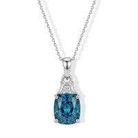 10K White Gold AAA Cambodian Blue Zircon, Luxuriant Lab Grown Diamond (G-H, SI) (0.50 cts) Pendant Necklace (20 Inches) 5.50 ctw