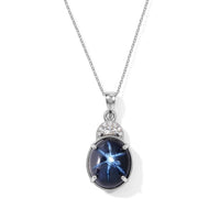 10K Yellow Gold AAA Blue Star Sapphire (DF) and Luxuriant Lab Grown Diamond (E-F, VS) The Celestial Treasure Pendant Necklace (20 Inches) 9.15 ctw