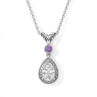 EverTrue Simulated White and Amethyst Color Diamond Pendant Necklace (20 Inches) in Stainless Steel