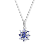 D''Joy Tanzanite and Moissanite 1.90 ctw Pendant Necklace in Rhodium Over Sterling Silver 20 Inches