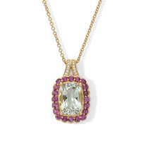 EverTrue Montezuma Prasiolite and Multi Gemstone 8.40 ctw Pendant in 18K YG Plated with ION Plated YG Stainless Steel Necklace (20 Inches)