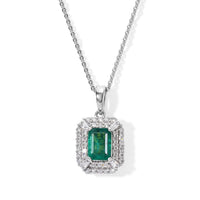 Certified and Appraised D''Joy Premium Kagem Zambian Emerald, Moissanite Pendant Necklace (18 Inches) in Rhodium Over Sterling Silver 1.40 ctw