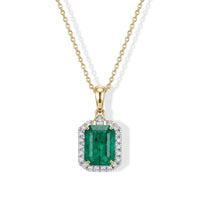 Certified and Appraised Luxoro 10K Yellow Gold AAA Kagem Zambian Emerald, Diamond (I2) (0.20 cts) Pendant Necklace (18 Inches) 2.70 ctw