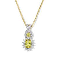 D''Joy Premium Green Sphene and Moissanite 0.85 ctw Pendant Necklace in 18K Vermeil Yellow Gold Over Sterling Silver 20 Inches
