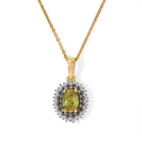 D''Joy Premium Green Sphene, Natural Champagne and White Diamond 1.30 ctw Pendant Necklace in 18K Vermeil Yellow Gold Over Sterling Silver 20 Inches