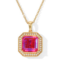 EverTrue Asscher Cut Volcanic Triplet Quartz and Moissanite 9.50 ctw Pendant in 18K YG Plated with ION Plated YG Stainless Steel Necklace 20 Inches