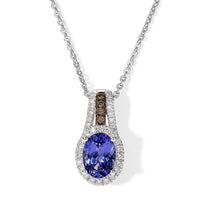 D''Joy Premium Tanzanite, Natural Champagne and White Diamond (0.19 cts) Midnight Royal Halo Pendant Necklace (20 Inches) in Rhodium Over Sterling Silver 1.20 ctw