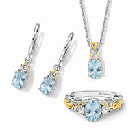 EverTrue Sky Blue Topaz, White Topaz 5.50 ctw Earrings, Ring (Size 5.0) and Pendant in 18K YG Plated and Platinum Over Bronze with Stainless Steel Necklace (20 Inches)