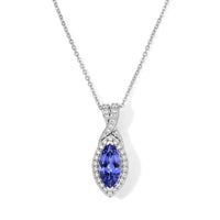 D''Joy Tanzanite and Moissanite 2.85 ctw Pendant Necklace in Rhodium Over Sterling Silver 20 Inches