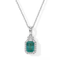 Certified and Appraised D''Joy Premium Kagem Zambian Emerald, Moissanite Pendant Necklace (18 Inches) in Rhodium Over Sterling Silver 1.92 ctw