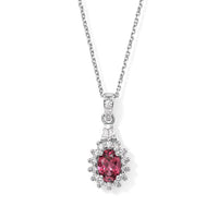 D''Joy Premium Ouro Fino Rubellite and Moissanite 1.10 ctw Pendant Necklace in Rhodium Over Sterling Silver 20 Inches