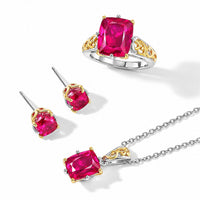 EverTrue Volcanic Triplet Quartz 12.75 ctw Earrings, Ring (Size 5.0), Pendant in 18K YG Plated and Platinum Bond with Stainless Steel Necklace 20 Inches