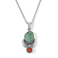 D''Joy Royal Hubei Blue Turquoise 5.35 ctw and Coral Pendant in Sterling Silver with Stainless Steel Necklace 20 Inches