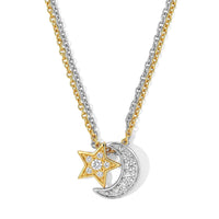 EverTrue White Zircon Set of 2 STar and Moon Pendants in 18K YG Plated and Platinum with ION Plated YG and Stainless Steel (20 Inches) 0.50 ctw