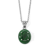 D''Joy Green Jade (D) 10.00 ctw Pendant in Rhodium Over Sterling Silver with Stainless Steel Necklace (20 Inches)