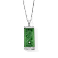D''Joy Green Jade (D) and Moissanite 21.25 ctw Pendant in Rhodium Over Sterling Silver with Stainless Steel (20 Inches)