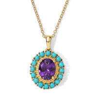 EverTrue African Amethyst and Lagoon Turquoise 3.40 ctw Pendant in 18K YG Plated with ION Plated YG Stainless Steel Necklace (20 Inches)