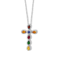 Multi Gemstone, Diamond (0.46 cts) Pendant Necklace (18-20 Inches) in Sterling Silver 2.20 ctw