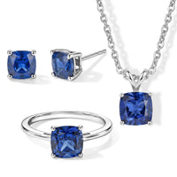 EverTrue Lab Created Blue Sapphire 7.00 ctw Set of 3 Earrings, Ring (Size 7.00) and Pendant in Platinum Bond with Stainless Steel Necklace 20 Inches