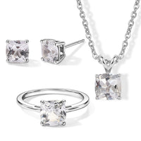 EverTrue Lab Created Sapphire 6.85 ctw Set of 3 Earrings, Ring (Size 7.0) and Pendant in Platinum Bond with Stainless Steel Necklace 20 Inches