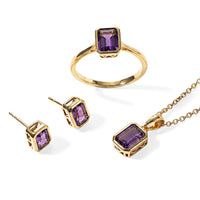 EverTrue African Amethyst Earrings, Ring (Size 5) and Pendant in 18K YG Plated with ION Plated YG Stainless Steel Necklace (20 Inches) 5.00 ctw