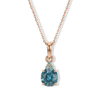 Luxoro 10K Rose Gold AAA Cambodian Blue Zircon, Paraiba Tourmaline Blue Dew Pendant Necklace (20 Inches) 1.90 ctw