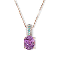 Luxoro AAA Patroke Kunzite, Paraiba Tourmaline and Diamond I2 3.60 ctw Pendant Necklace in 10K Rose Gold 20 Inches