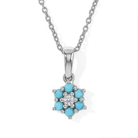 D''Joy Premium Sleeping Beauty Turquoise and White Zircon 0.40 ctw Pendant Necklace in Rhodium Over Sterling Silver 20 Inches