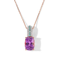 Luxoro AAA Patroke Kunzite, Paraiba Tourmaline and Diamond I2 3.40 ctw Pendant Necklace in 10K Rose Gold 20 Inches