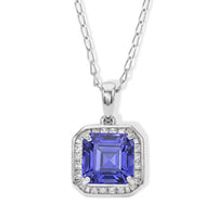 Gem Hunter Rhapsody 950 Platinum Asscher Cut AAAA Tanzanite, White Diamond (VS-EF) (0.30 cts) Pendant Necklace (18 Inches) (5.40 g) 2.80 ctw