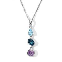 D''Joy Premium Rose De France Amethyst and Multi Gemstone 1.50 ctw Pendant Necklace in Rhodium Over Sterling Silver 20 Inches