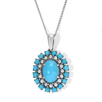 D''Joy Premium Turquoise 7.70 ctw and Freshwater Pearl Pendant Necklace in Rhodium Over Sterling Silver 20 Inches