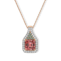 Luxoro Asscher Cut AAA Blush Tourmaline, Paraiba Tourmaline and Diamond I2 1.40 ctw Pendant Necklace in 10K Rose Gold 20 Inches