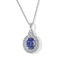 Certified and Appraised D''Joy Premium Tanzanite, Moissanite Pendant Necklace (18 Inches) in Rhodium Over Sterling Silver 2.13 ctw