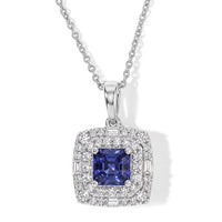 Certified and Appraised D''Joy Premium Asscher Cut Tanzanite, Moissanite Pendant Necklace (18 Inches) in Rhodium Over Sterling Silver 1.60 ctw