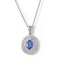 Mirage Collection 10K White Gold AAA Royal Ceylon Sapphire, Luxuriant Lab Grown Diamond (G-H, SI) (0.54 cts) Pendant Necklace (20 Inches) 1.59 ctw