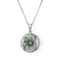 Certified and Appraised D''Joy Mint Green and White Moissanite (Rnd 11mm) Pendant Necklace (18 Inches) in Rhodium Over Sterling Silver 4.80 ctw