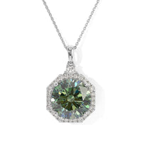 Certified and Appraised D''Joy Mint Green and White Moissanite (Rnd 14mm) Pendant Necklace (20 Inches) in Rhodium Over Sterling Silver 10.40 ctw
