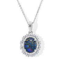 D''Joy Premium Australian Black Ridge Opal Triplet, Moissanite Astral Crown Pendant Necklace (20 Inches) in Rhodium Over Sterling Silver 2.30 ctw