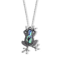 Abalone Shell and Austrian Black Crystal Frog Pendant Necklace in SilverAbalone Shell and Austrian Black Crystal Frog Pendant Necklace in Silvertone 20-22 Inchestone 20-22 Inches