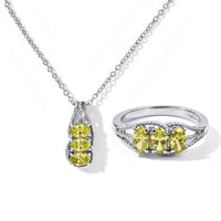 EverTrue Simulated Lime Diamond Ring (Size 5) and Pendant Necklace (20 Inches) in Stainless Steel
