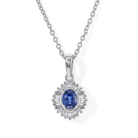 D''Joy Ceylon Blue Sapphire and Diamond 0.60 ctw Pendant Necklace in Rhodium Over Sterling Silver 20 Inches